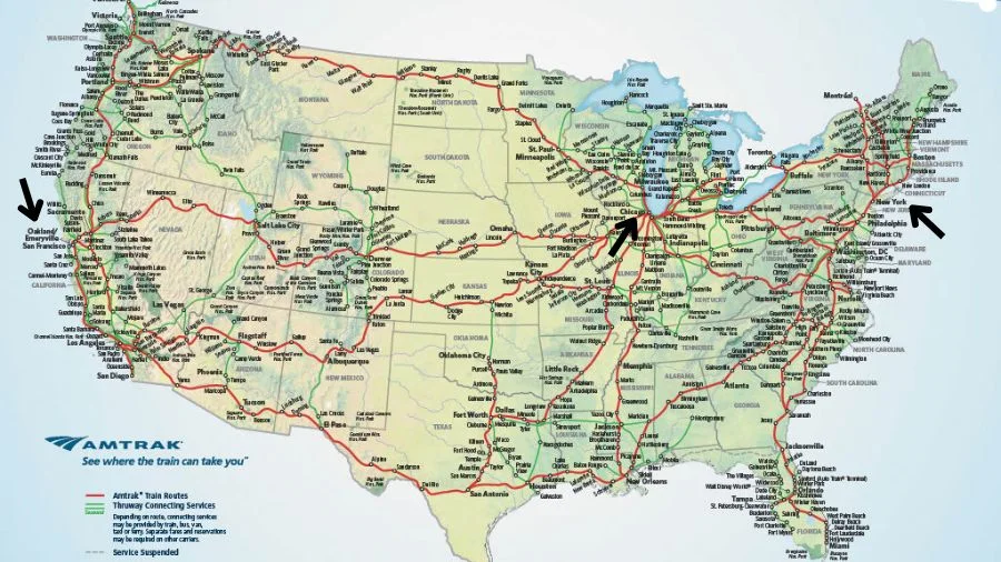 Amtrak route map